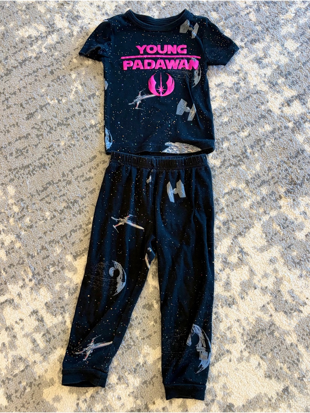 Disney Store Star Wars Kids Pajama Set “Young Padawan" star ships Graphic 4t